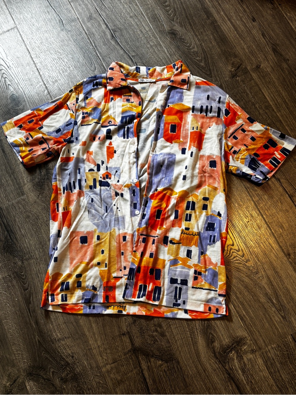 Zara Multicolor Abstract Print Short-Sleeve Button-Down Shirt